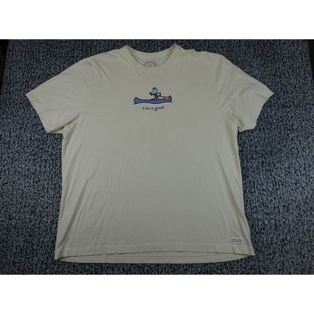 Life is Good Graphic T-Shirt‎ Mens XXL Cream Canoe Jake Classic Fit